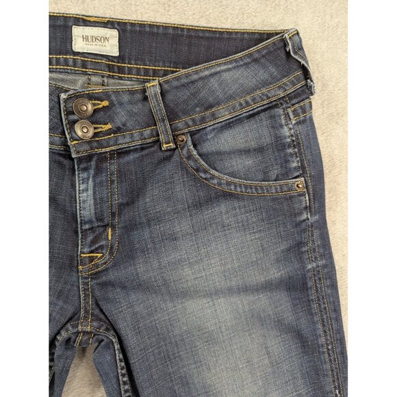 Hudson Jeans Womens 32 Blue Bootcut Distressed Made USA Button Fly Denim Pants - Picture 3 of 13